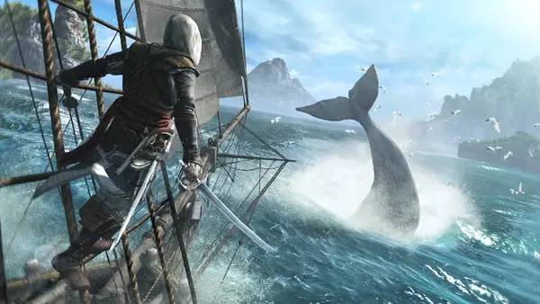 Кадр с взаимодействием персонажа и объекта в Assassin’s Creed 4 Black Flag