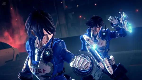 Кадр с взаимодействием персонажа и объекта в Astral Chain
