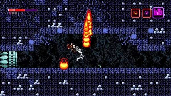 Кадр с взаимодействием персонажа и объекта в Axiom Verge Randomizer Beta