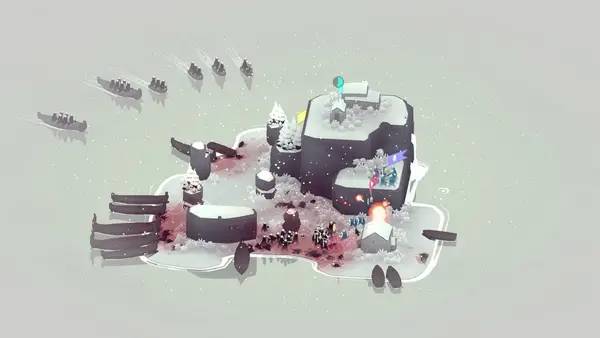 Кадр с взаимодействием персонажа и объекта в Bad North  Jotunn Edition