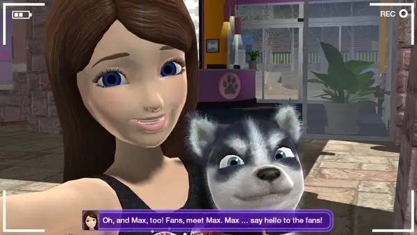 Кадр с взаимодействием персонажа и объекта в Barbie and Her Sisters  Puppy Rescue
