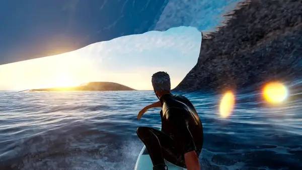 Кадр с взаимодействием персонажа и объекта в Barton Lynch Pro Surfing 2022