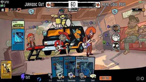 Кадр с взаимодействием персонажа и объекта в Battle Bands  Rock and Roll Deckbuilder