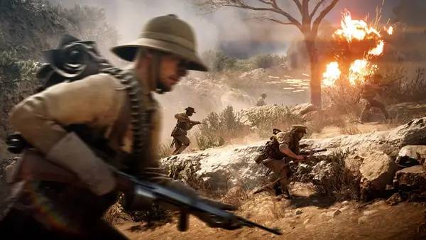Кадр с взаимодействием персонажа и объекта в Battlefield 1