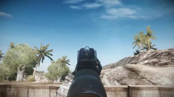 Кадр с взаимодействием персонажа и объекта в Battlefield 2  Heat of Battle - RUSH