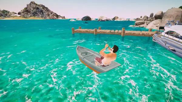 Кадр с взаимодействием персонажа и объекта в Beach Club Simulator 2024