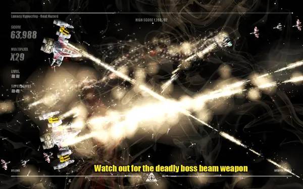 Кадр с взаимодействием персонажа и объекта в Beat Hazard