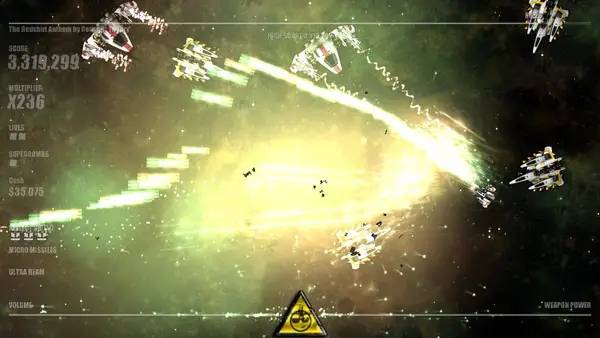 Кадр с взаимодействием персонажа и объекта в Beat Hazard Ultra