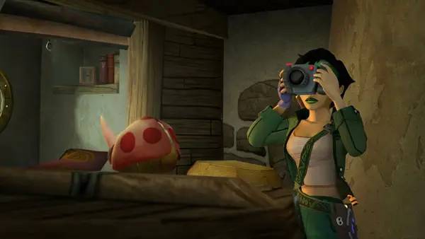 Кадр с взаимодействием персонажа и объекта в Beyond Good & Evil - 20th Anniversary Edition