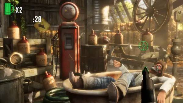 Кадр с взаимодействием персонажа и объекта в Big Buck Hunter  Ultimate Trophy