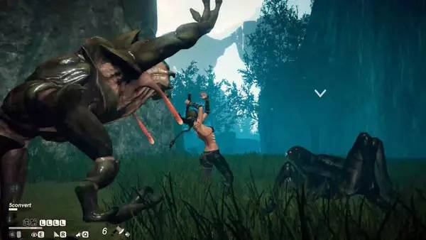 Кадр с взаимодействием персонажа и объекта в Blade Abyss