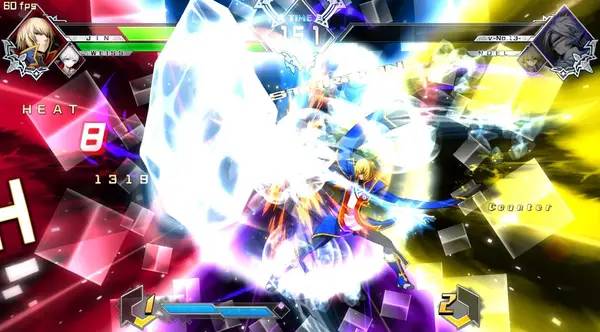 Кадр с взаимодействием персонажа и объекта в BlazBlue  Cross Tag Battle