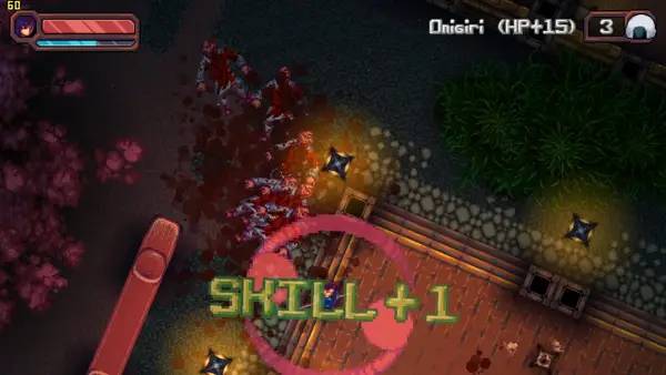 Кадр с взаимодействием персонажа и объекта в Blood Branched Sakura