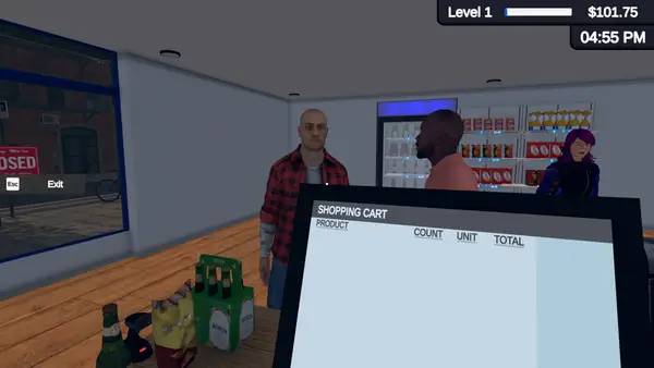 Кадр с взаимодействием персонажа и объекта в Booze Shop Simulator