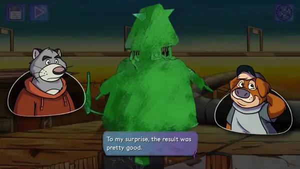 Кадр с взаимодействием персонажа и объекта в BROK - Natal Tail, A New Christmas