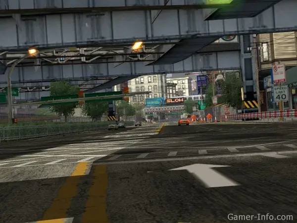 Кадр с взаимодействием персонажа и объекта в Burnout 3 Takedown