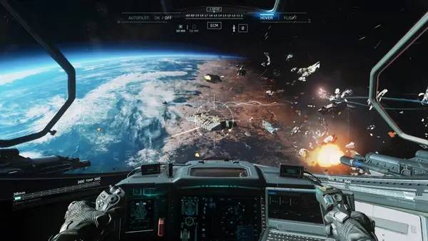 Кадр с взаимодействием персонажа и объекта в Call of Duty  Infinite Warfare