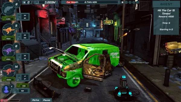 Кадр с взаимодействием персонажа и объекта в Car Demolition Clicker