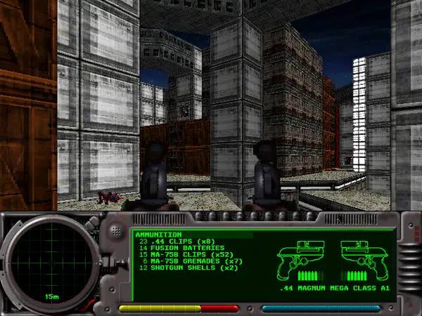 Кадр с взаимодействием персонажа и объекта в Classic Marathon Infinity