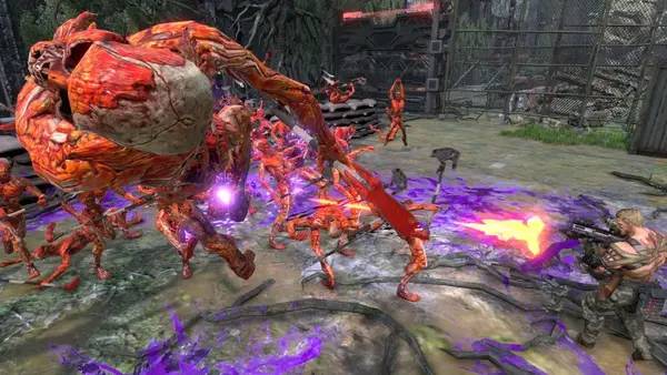 Кадр с взаимодействием персонажа и объекта в CONTRA  ROGUE CORPS