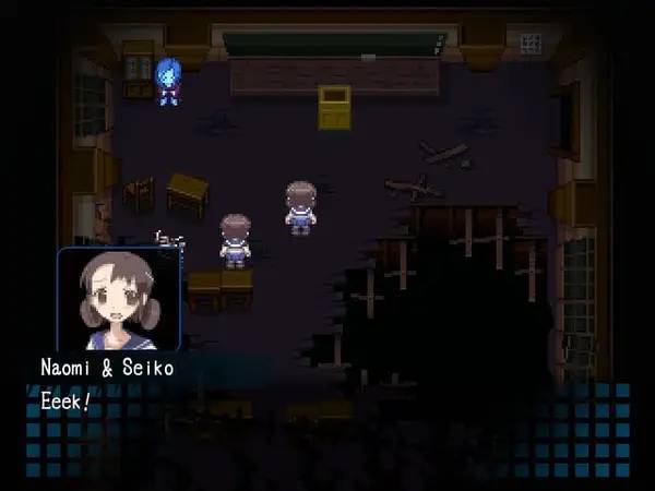 Кадр с взаимодействием персонажа и объекта в Corpse Party