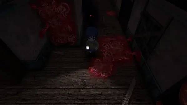 Кадр с взаимодействием персонажа и объекта в Corpse Party  Blood Drive