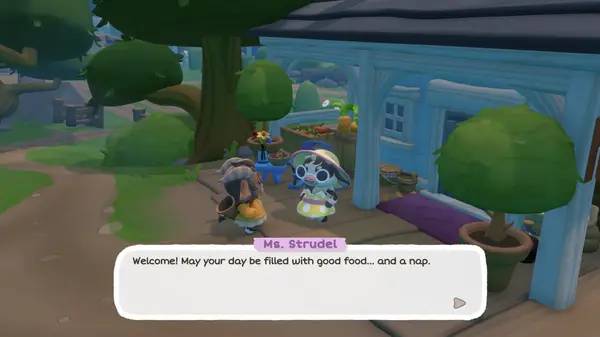 Кадр с взаимодействием персонажа и объекта в Cozy Caravan