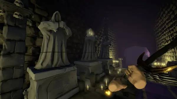 Кадр с взаимодействием персонажа и объекта в Crimson Keep