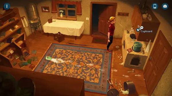 Кадр с взаимодействием персонажа и объекта в Crowns and Pawns  Kingdom of Deceit