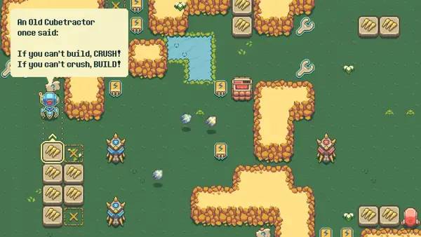 Кадр с взаимодействием персонажа и объекта в Cubetractor