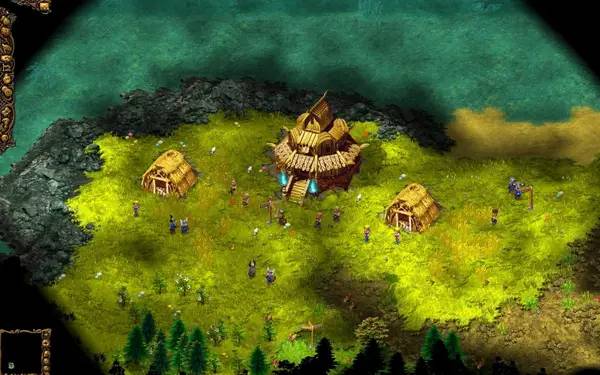 Кадр с взаимодействием персонажа и объекта в Cultures 2  The Gates of Asgard