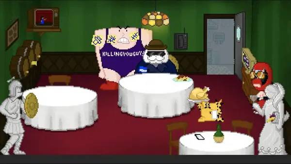 Кадр с взаимодействием персонажа и объекта в Dangeresque The Roomisode Triungulate