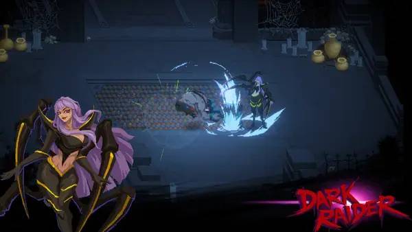 Кадр с взаимодействием персонажа и объекта в Dark Raider