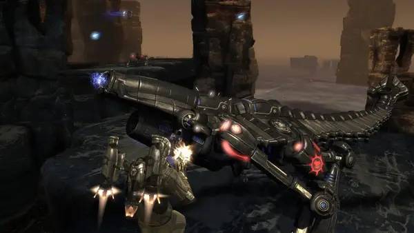 Кадр с взаимодействием персонажа и объекта в Dark Void