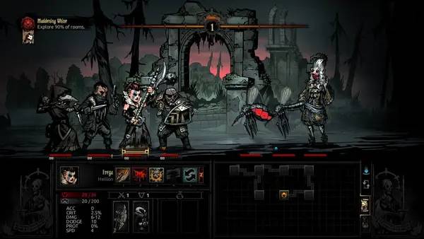Кадр с взаимодействием персонажа и объекта в Darkest Dungeon  The Crimson Court