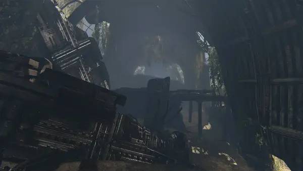 Кадр с взаимодействием персонажа и объекта в De-Void