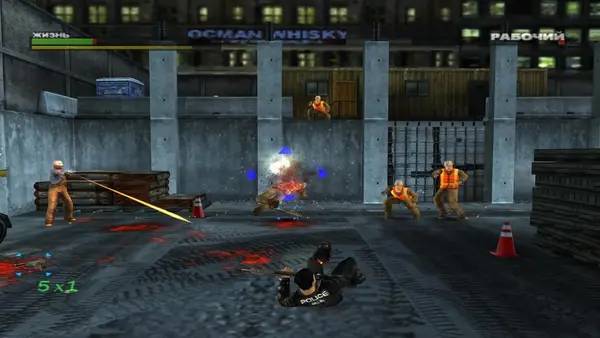 Кадр с взаимодействием персонажа и объекта в Dead to Rights