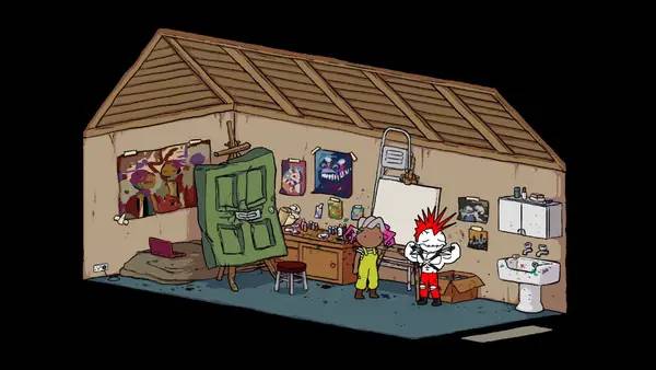 Кадр с взаимодействием персонажа и объекта в Deathbulge  Battle of the Bands