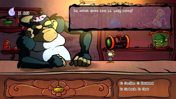 Кадр с взаимодействием персонажа и объекта в Decline's Drops