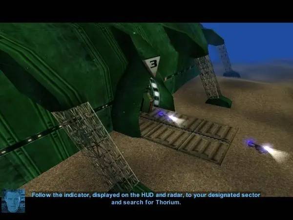 Кадр с взаимодействием персонажа и объекта в Deep Fighter