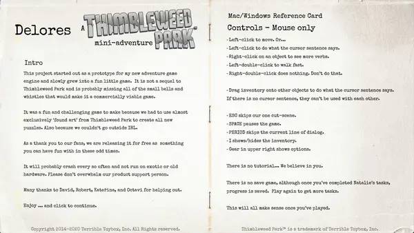Кадр с взаимодействием персонажа и объекта в Delores  A Thimbleweed Park Mini-Adventure