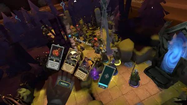 Кадр с взаимодействием персонажа и объекта в Demeo