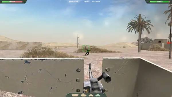 Кадр с взаимодействием персонажа и объекта в Desert Gunner