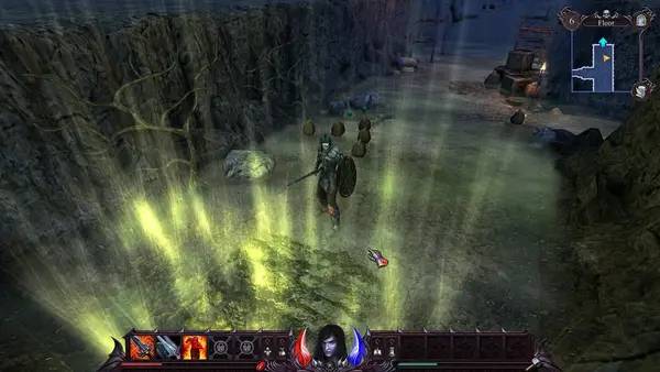 Кадр с взаимодействием персонажа и объекта в Devoid of Shadows