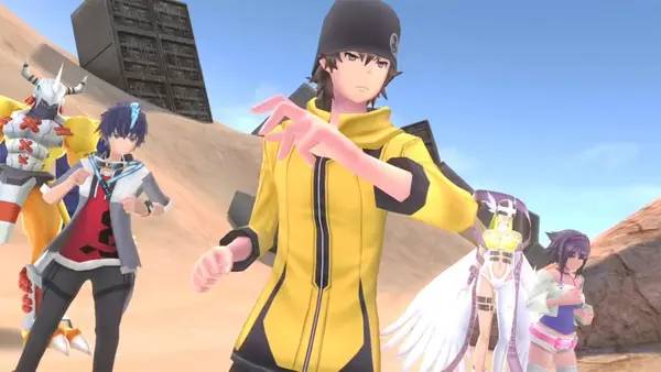 Кадр с взаимодействием персонажа и объекта в Digimon World  Next Order