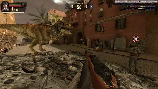 Кадр с взаимодействием персонажа и объекта в Dino D-Day