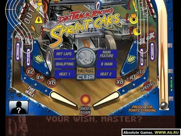 Кадр с взаимодействием персонажа и объекта в Dirt Track Racing Pinball