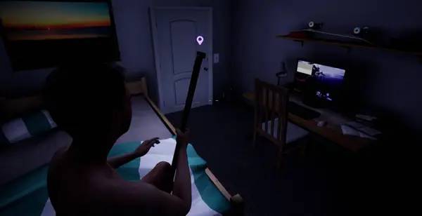 Кадр с взаимодействием персонажа и объекта в Discrepant