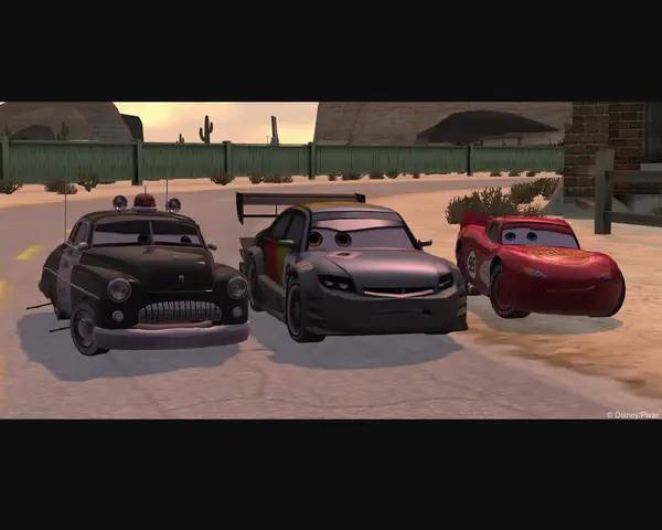 Кадр с взаимодействием персонажа и объекта в Disney Pixar Cars Mater-National Championship