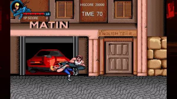 Кадр с взаимодействием персонажа и объекта в Double Dragon Trilogy